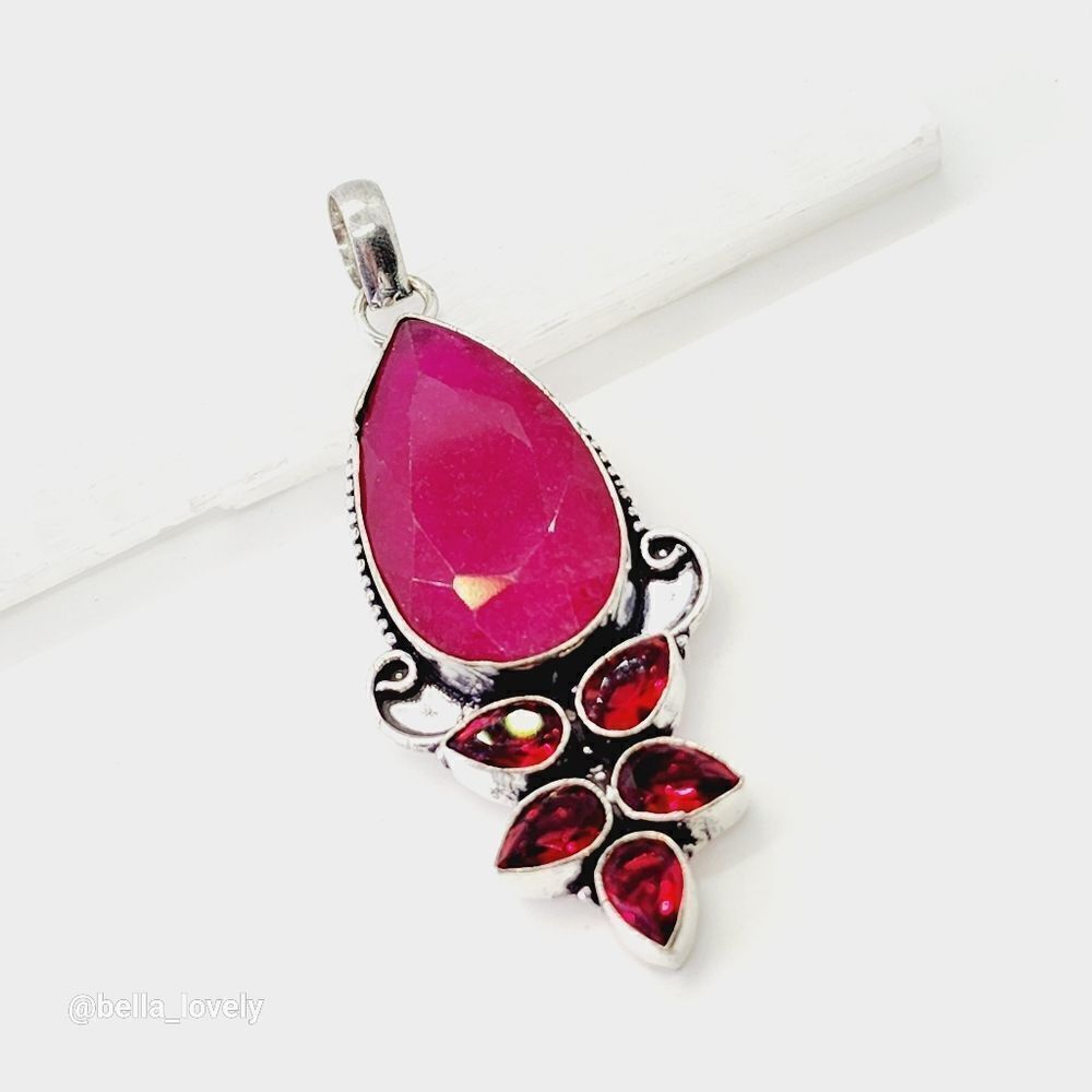 Large! Ruby Garnet Ethnic Handmade Pendant Jewelry 3"